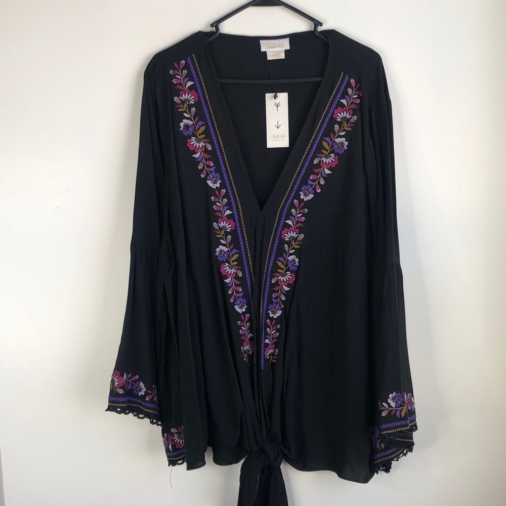 City Chic black boho blouse with embroidery